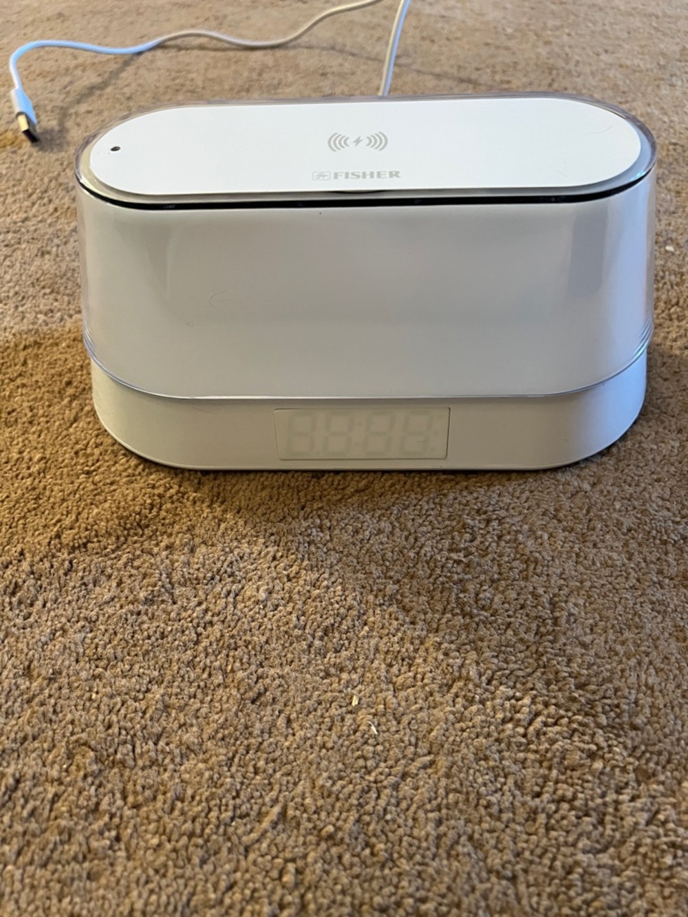 Fisher White Wireless Charging Alarm Clock